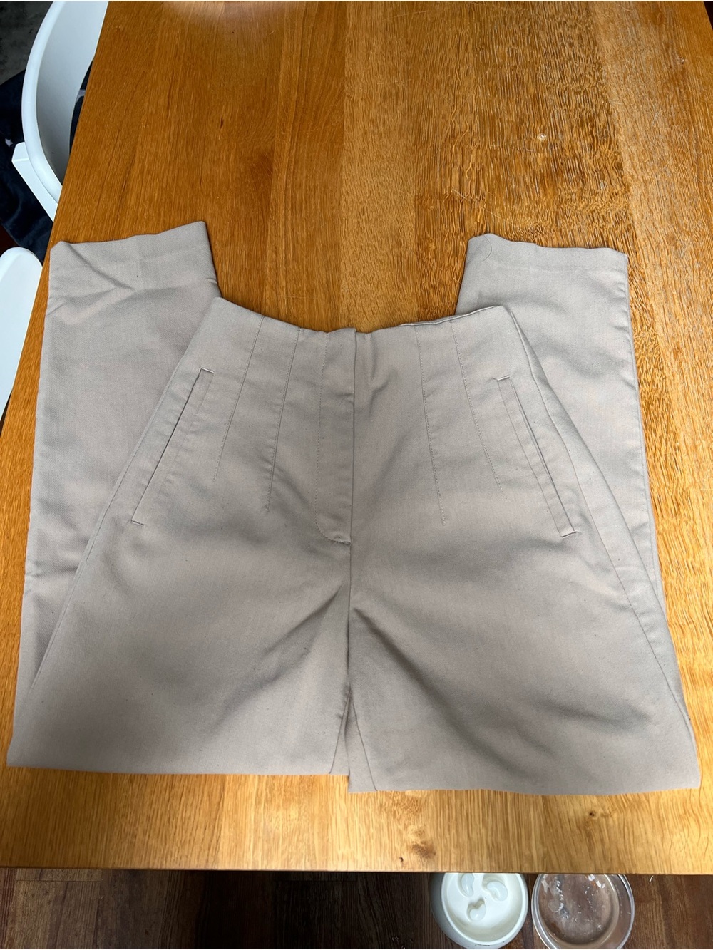 Zara High-Waist Slim Tailored Cream-Beige Trousers - Picture 3 of 9